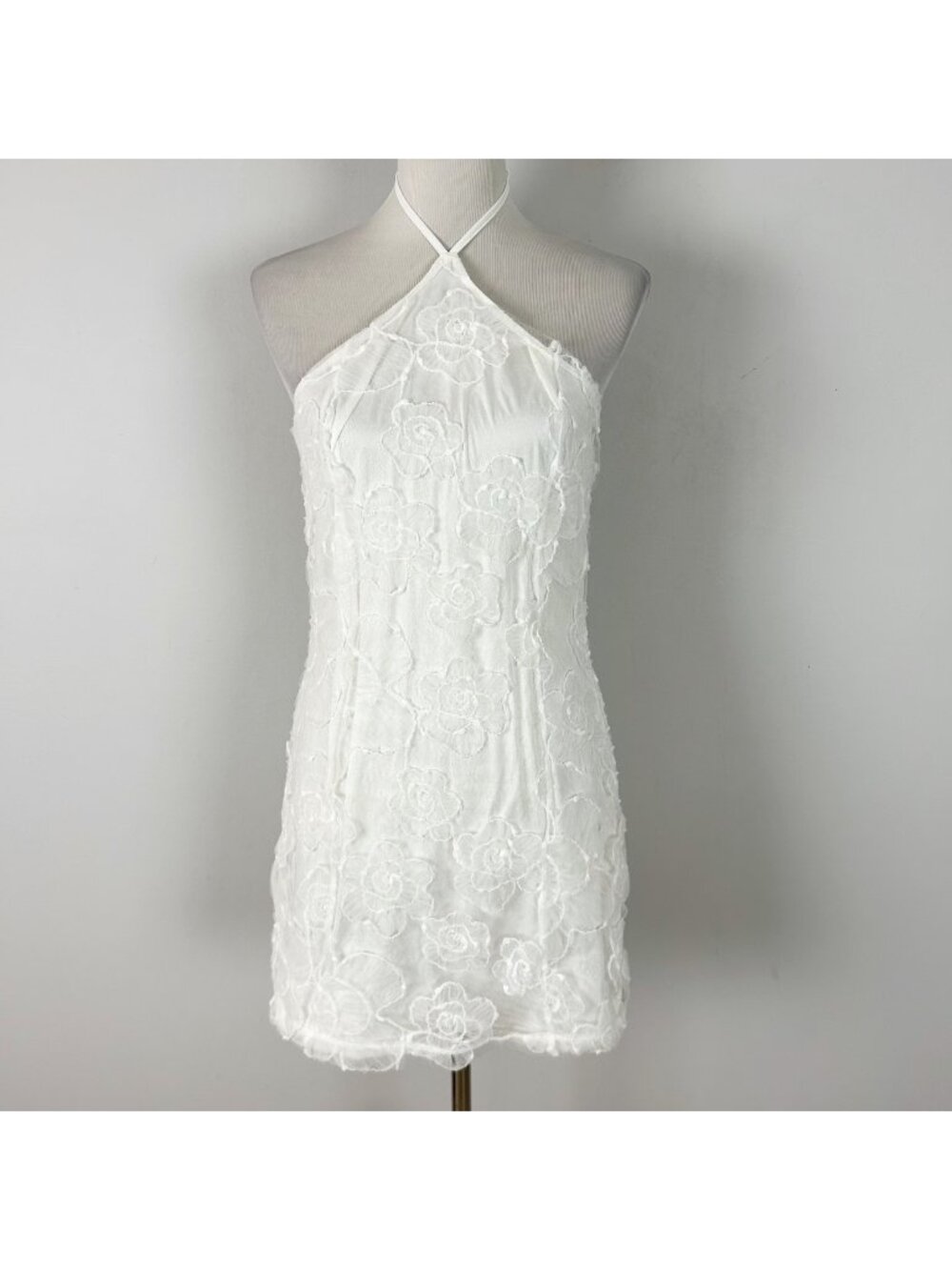 NEW‎ Women's  White Floral Halter Dress Boho Fairy Ethereal Size Large